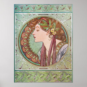 Poster Dame Art nouveau avec feuille de laurier