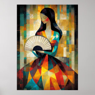 Poster Dame au éventail - Chef-d'œuvre cubiste inspiré