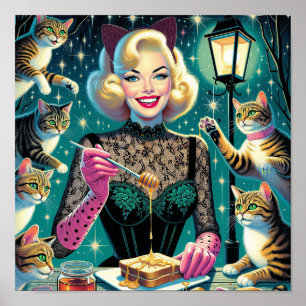 Poster Dame aux chats