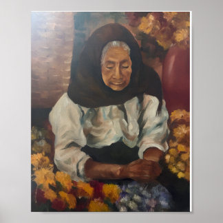 Poster Dame aux fleurs