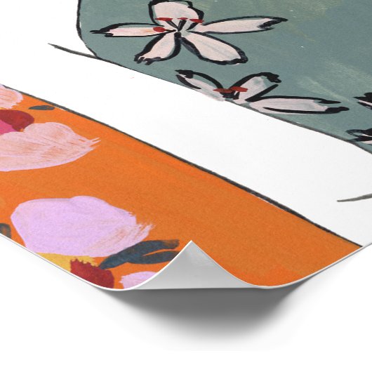 Poster Dame aux fleurs roses - Orange (Coin)