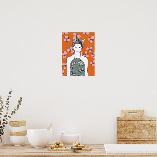 Poster Dame aux fleurs roses - Orange (Cuisine)