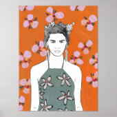 Poster Dame aux fleurs roses - Orange (Devant)