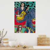 Poster Dame avec chat et guitare (Cuisine)