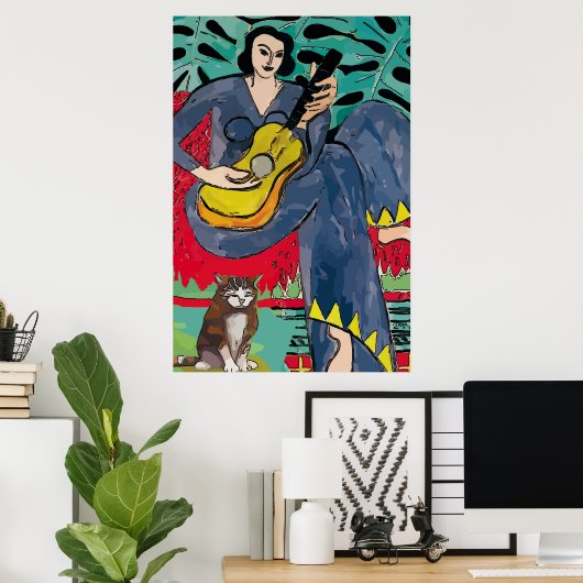 Poster Dame avec chat et guitare (Bureau à domicile)