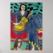 Poster Dame avec chat et guitare (Devant)