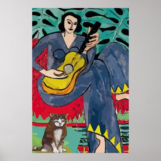 Poster Dame avec chat et guitare (Devant)