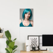 Poster Dame avec cheveux Turquoises (Bureau à domicile)
