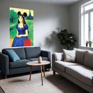 Poster Dame avec robe bleue et oreilles de souris Art A