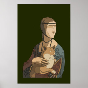 Poster Dame avec un portrait classique japonais de Shiba