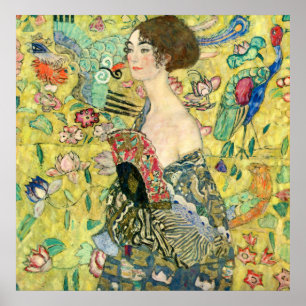 Poster Dame avec ventilateur - Gustav Klimt