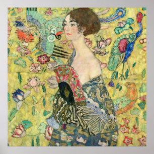 Poster Dame avec ventilateur, Gustav Klimt, 1907,Art nouv