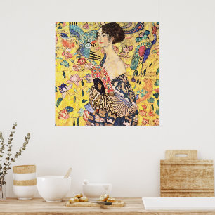Poster Dame avec ventilateur par Gustav Klimt