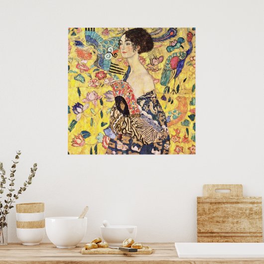 Poster Dame avec ventilateur par Gustav Klimt (Cuisine)