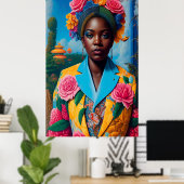Poster Dame avec veste à costume fleuri (Bureau à domicile)