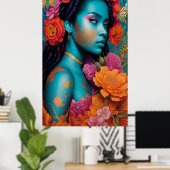 Poster Dame bleue aux cheveux en spirale (Bureau à domicile)