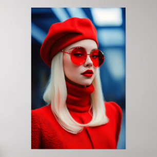 Poster Dame Blonde En Rouge