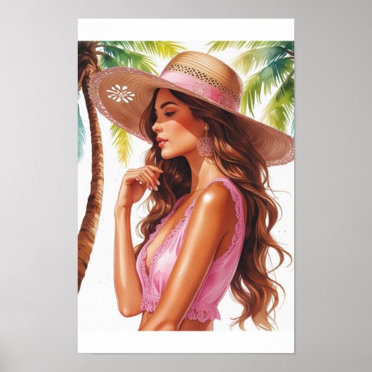 Poster Dame bronzée en rose (Devant)