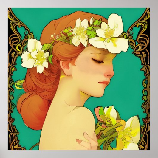 Poster Dame celtique avec des fleurs dans les cheveux (Devant)