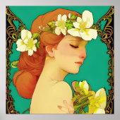 Poster Dame celtique avec des fleurs dans ses cheveux (Devant)