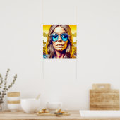 Poster Dame cool en Lunettes de soleil bleues (Cuisine)