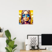 Poster Dame cool en Lunettes de soleil bleues (Bureau à domicile)