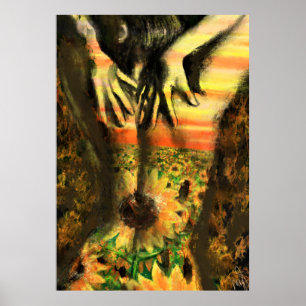 Poster Dame dansant dans les tournesols - Œuvre d'art ori