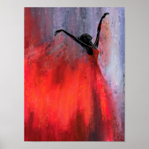Poster Dame dansant en rouge - Peinture originale abstrai