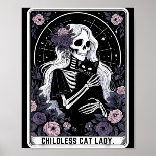 Poster Dame de chat sans enfants, carte de tarot squelett