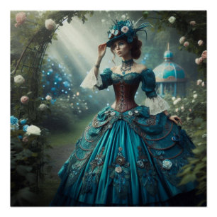 Poster Dame de jardin Steampunk Vintage Victorien
