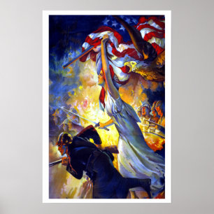 Poster Dame de la Liberté patriotique vintage drapeau amé