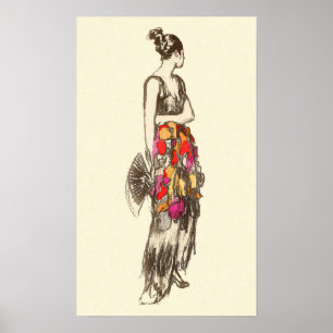 Poster Dame de mode vintage avec une robe de printemps