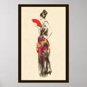Poster Dame de mode vintage avec une robe de printemps