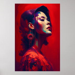 Poster Dame en rouge