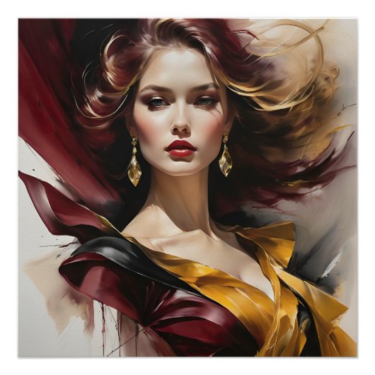 Poster Dame en rouge 2 (Devant)