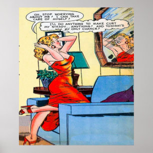 Poster Dame en rouge rétro vintage