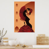 Poster Dame espagnole avec ventilateur et rose en cheveux (Cuisine)