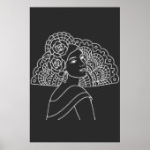 Poster Dame espagnole flamenco avec éventail dessin à l'e (Devant)