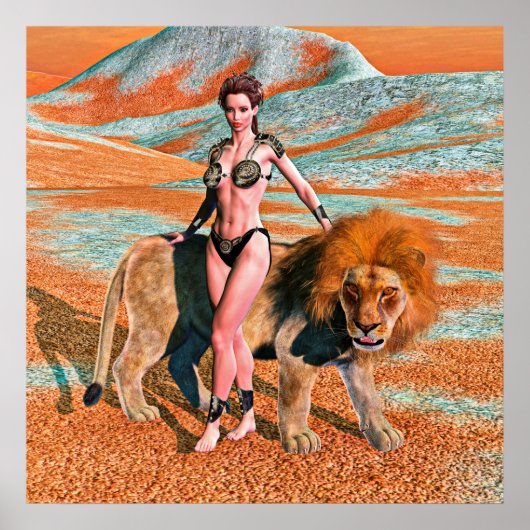 Poster Dame et Lion (Devant)