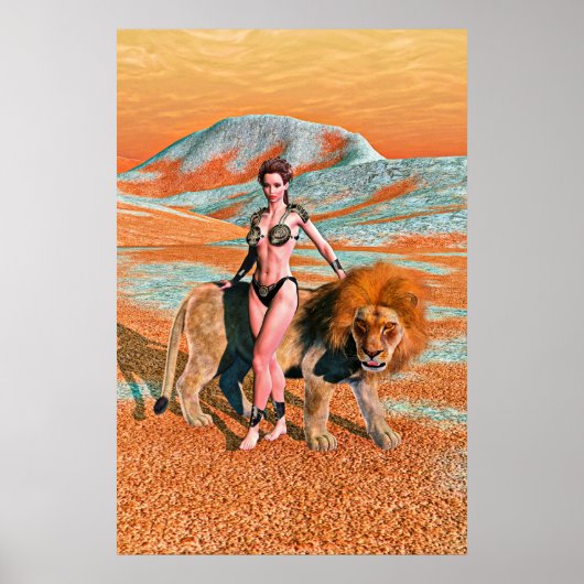 Poster Dame et Lion (Devant)