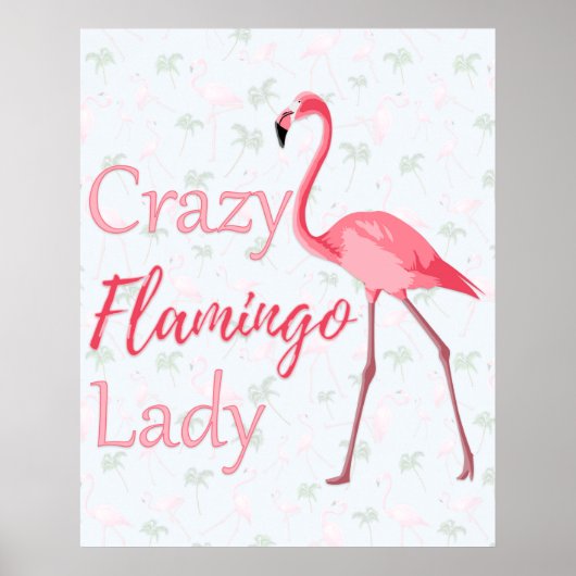 Poster Dame Flamant rose folle (Devant)