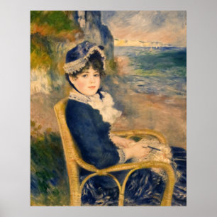 Poster Dame française vintage tricotant sur la plage Art
