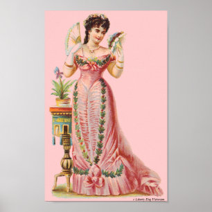 POSTER DAME FRANÇAISE WITH FAN D'ÈRE VICTORIENNE D'ART DE