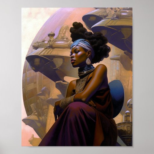 Poster Dame futuriste africaine-américaine (Devant)
