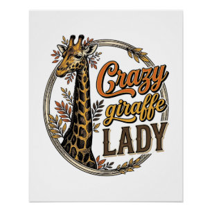 Poster Dame girafe folle design de t-shirt avec gravure v