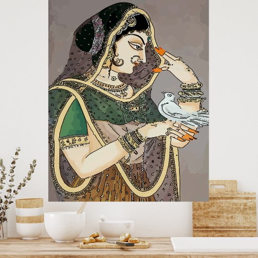 Poster Dame indienne avec colombe (Cuisine)