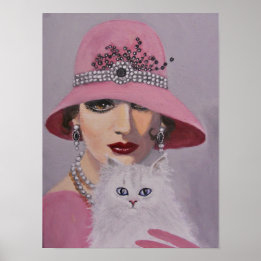 Poster/Dame met een witte kat Poster