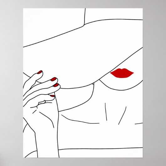 Poster Dame Moderne En Casquette Avec Rouge Lipstick Line (Devant)