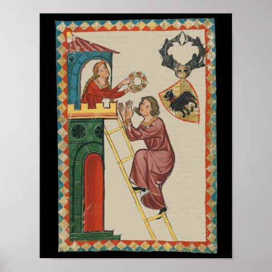 Poster Dame offrant un cadeau à un prétendant, 14e siècle (Devant)