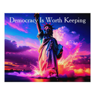Poster Dame Patriotique Liberté La Démocratie Vaut La Pei